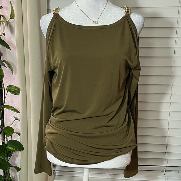 Michael Kors Tops - Michael Kors Olive Cold Shoulder Top